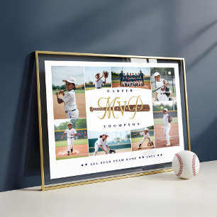 MVP Basebollspelare Sportfoto Collage Minne Poster