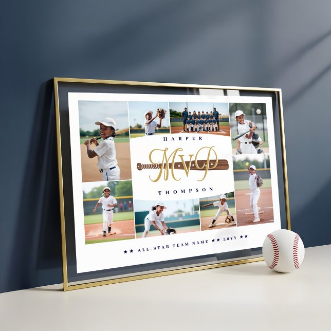 MVP Basebollspelare Sportfoto Collage Minne Poster (MVP Baseball Player Sports Photo Collage Keepsake Poster)