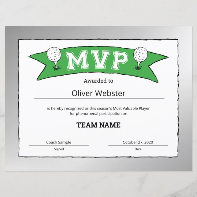 MVP Player - MVP-certifikat - Golf-certifikat (Framsida)