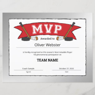 MVP Player - MVP-certifikat - Hockey-certifikat
