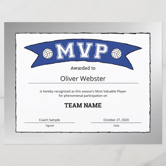 MVP Player MVP-certifikat VolleyballCertificates (Framsida)