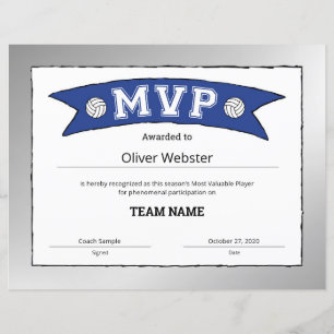 MVP Player MVP-certifikat VolleyballCertificates