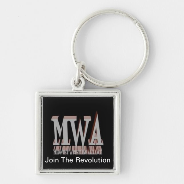 MWA-logotyp Keychain Fyrkantig Silverfärgad Nyckelring (Framsidan)