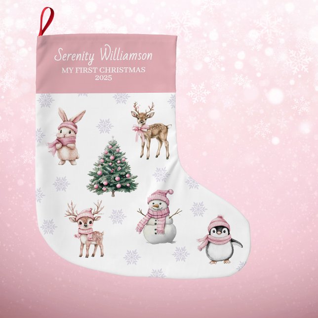 My 1st Christmas Custom Baby Girl Woodland Stor Julstrumpa (Skapare uppladdad)