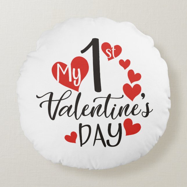 My 1st Valentines Day  Rund Kudde (Framsidan)