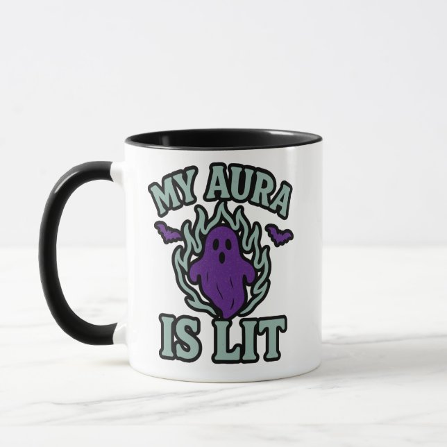 MY AURA ÄR LIT - Funny Halloween Ghost Mugg (Vänster)