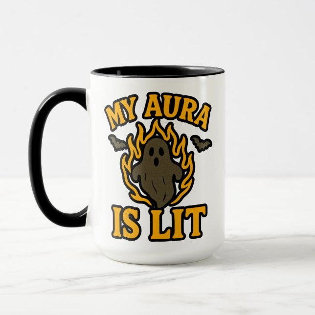 MY AURA ÄR LIT - Funny Halloween Ghost Mugg (Vänster)
