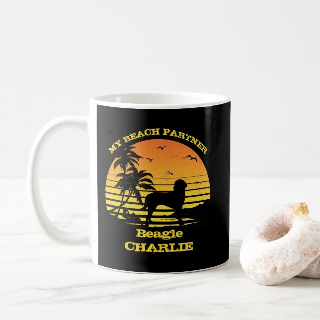My Beach Partner Sunset Handflatan träd Beagle Kaffemugg (Med munk)