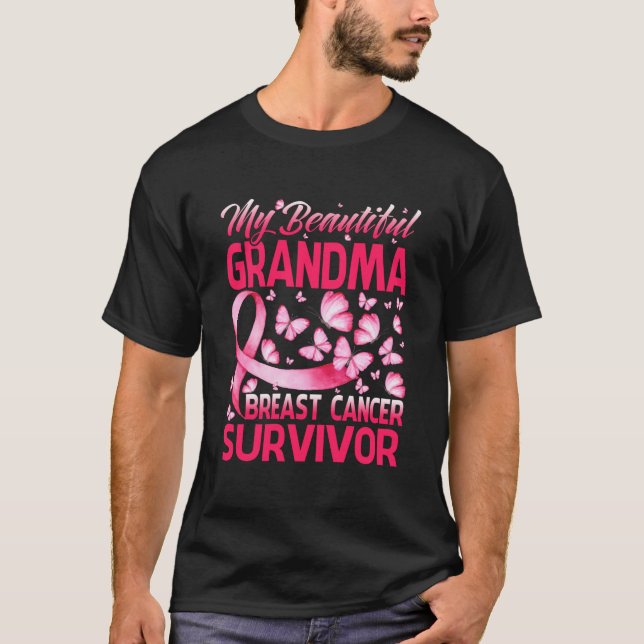 My Beautiful Grandma Breast Cancer Survivor T Shirt (Framsida)