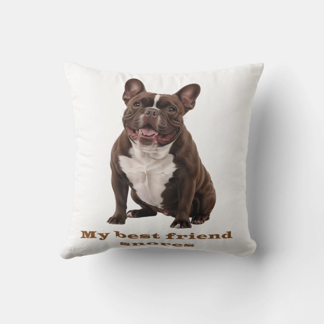 My Best Friend Snores – Brown French Bulldog Throw Kudde (Baksida)