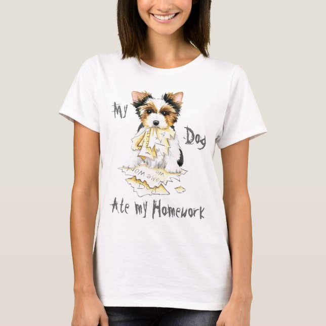 My Biewer Terrier Ate My Homwork T-Shirt (Framsida)