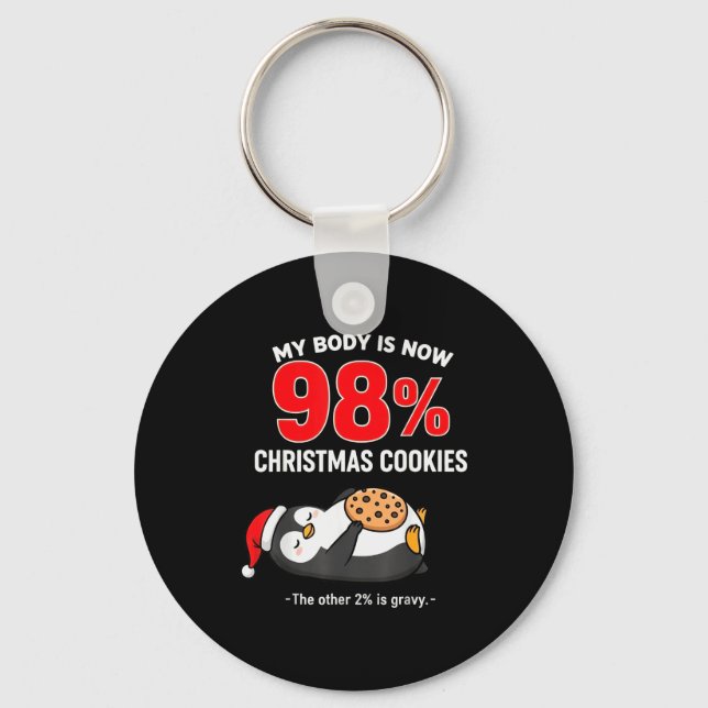 My Body Is 98% Christmas Cookies Funny Penguin Paj Nyckelring (Framsida)