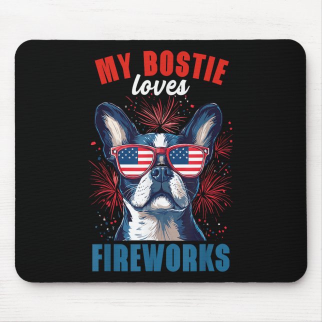 My Boston Terrier Kärlek Fireworks 4:e juli Hund Musmatta (Framsidan)