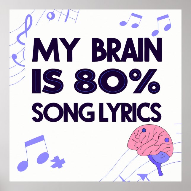 "My Brain Is 80% Song Lyrics" Graphic Poster (Framsidan)