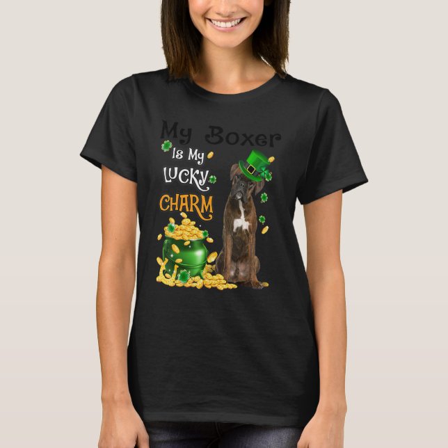 My BRINDLE Boxer Is My Lucky Charm Cute Dog Patric T Shirt (Framsida)