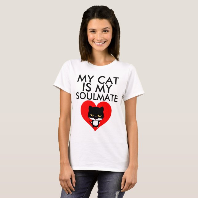 MY CAT ÄR MY SOULMATE" Funny Valentins T-shirts (Hel framsida)