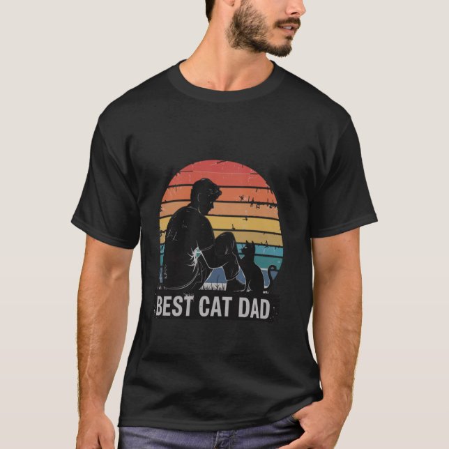 My Cat Dad Hero Retro Sunset Cool Best Cat Dad T Shirt (Framsida)