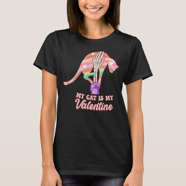 My Cat Is My Valentine Day Skeleton Cute Kitten Bo T Shirt (Framsida)