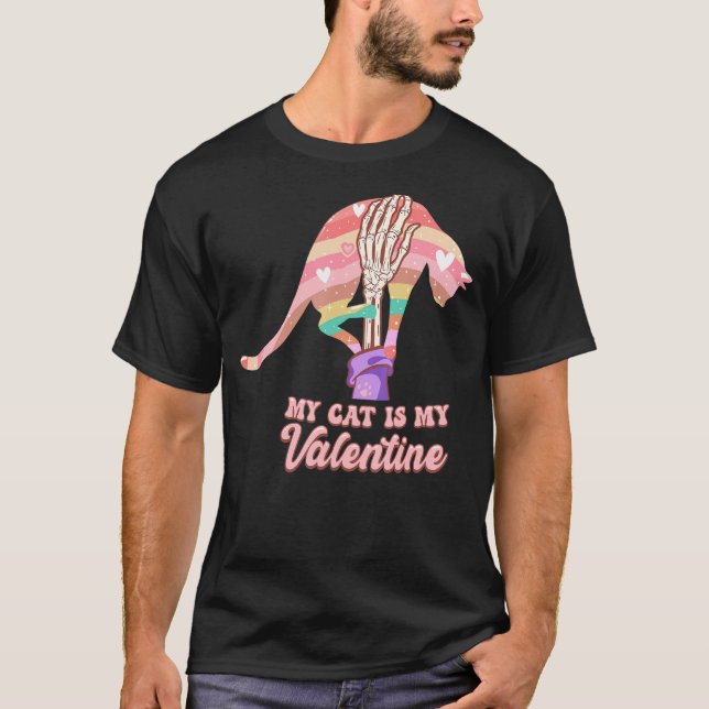 My Cat Is My Valentine Day Skeleton Cute Kitten Bo T Shirt (Framsida)