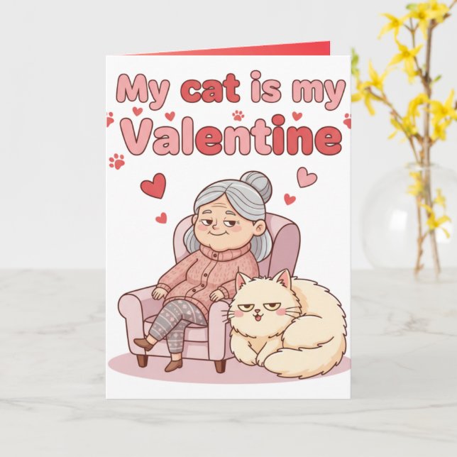 My Cat is My Valentine! Funny Valentines Day Kort (Gul blomma)