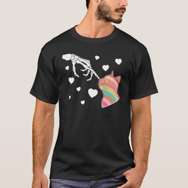 My cat is my valentine Skeleton Hand Valentines Da T Shirt (Framsida)