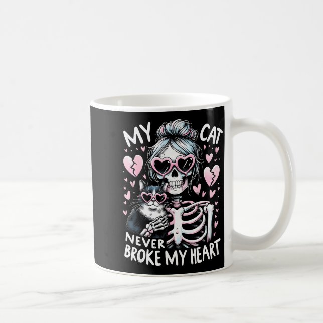 My Cat Never Broke My Heart Funny Skeleton Cat Val Kaffemugg (Höger)