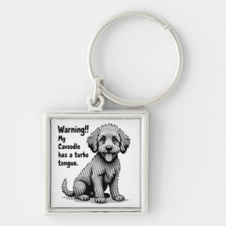My Cavoodle Has A Turbo Tongue Fyrkantig Silverfärgad Nyckelring
