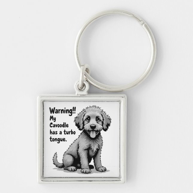 My Cavoodle Has A Turbo Tongue Fyrkantig Silverfärgad Nyckelring (Framsidan)
