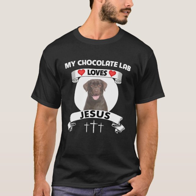 My Chocolate Lab Loves Jesus Christian Family Dog  T Shirt (Framsida)
