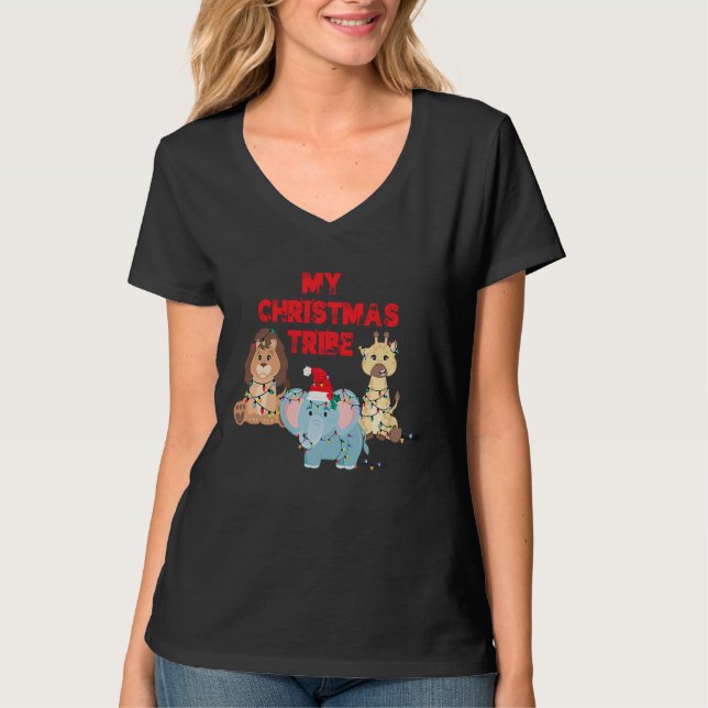 My Christmas Tribe Holiday Animals T Shirt (Framsida)