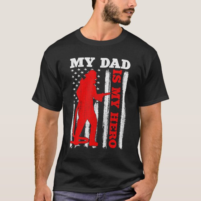 My Daddy Is My Hero USA Flag Firefighter Fireman D T Shirt (Framsida)
