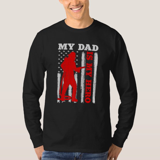My Daddy Is My Hero USA Flag Firefighter Fireman D T Shirt (Framsida)