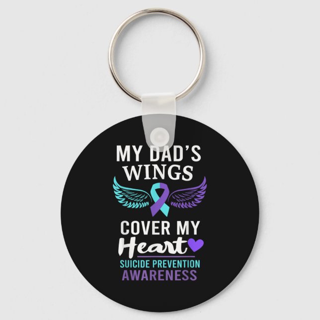 My Dad's Wings Cover Heart Suicide Awareness Ribbo Nyckelring (Framsida)