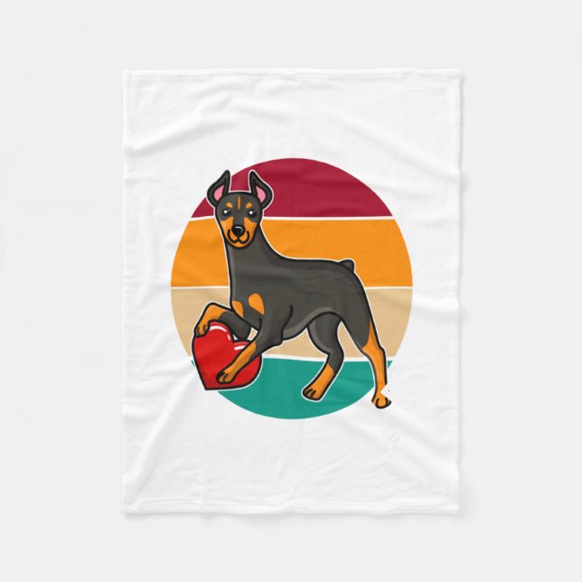 My Doberman Is My Valentine Heart Retro Sunset Dog Fleecefilt (Framsidan)