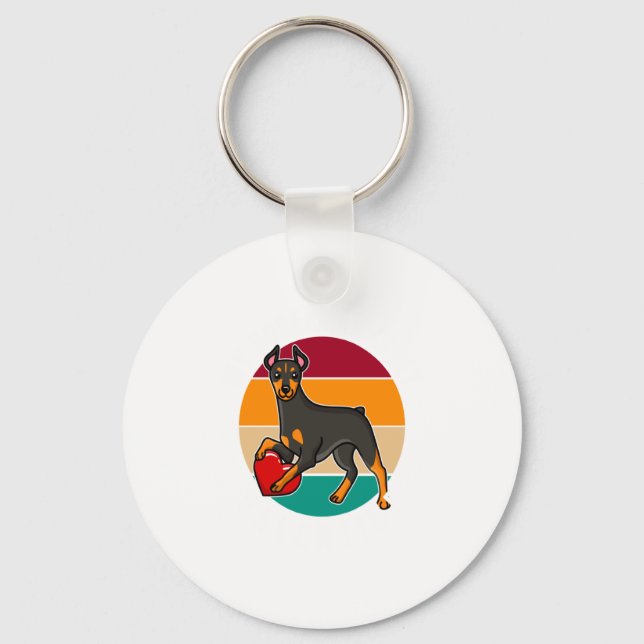 My Doberman Is My Valentine Heart Retro Sunset Dog Nyckelring (Framsida)