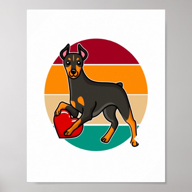 My Doberman Is My Valentine Heart Retro Sunset Dog Poster (Framsidan)