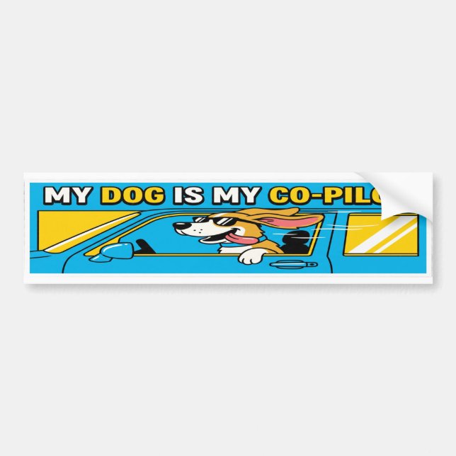 My Dog Is My Co-Pilot Funny Bumper Sticker Bildekal (Framsidan)