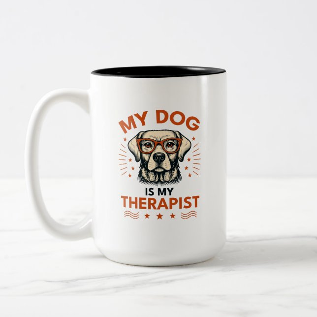My dog is my therapist Två-Tonad mugg (Vänster)