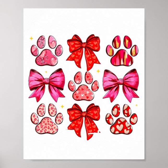 My Dog Is My Valentine Coquette Bow Dog Paw Valent Poster (Framsidan)