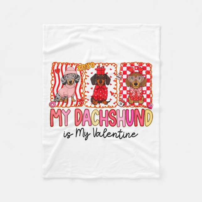 My Dog Is My Valentine Cute Dachshund Dogs For Dog Fleecefilt (Framsidan)