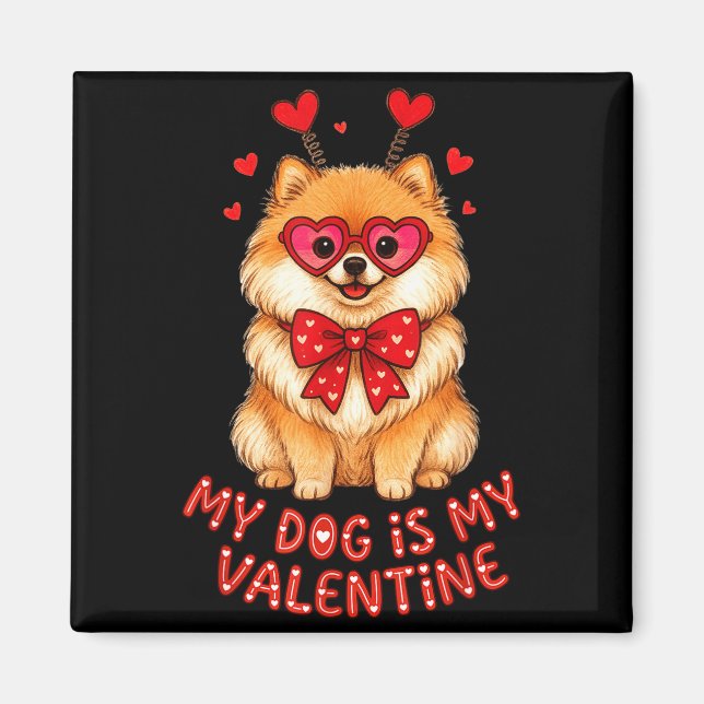 My Dog Is My Valentine Cute Meranian With Heart Gl Magnet (Framsidan)