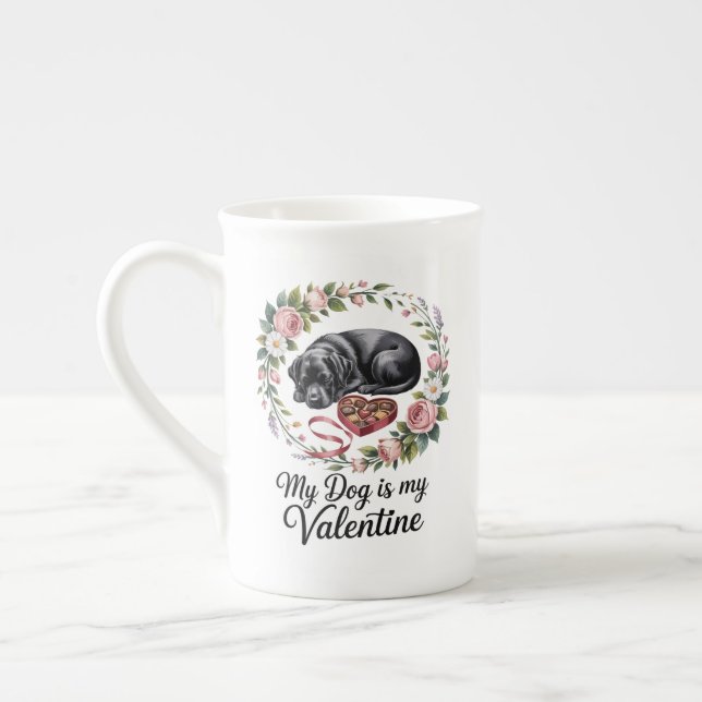 My Dog Is My Valentine Floral Puppy Lover Design Benporslin Mugg (Vänster)