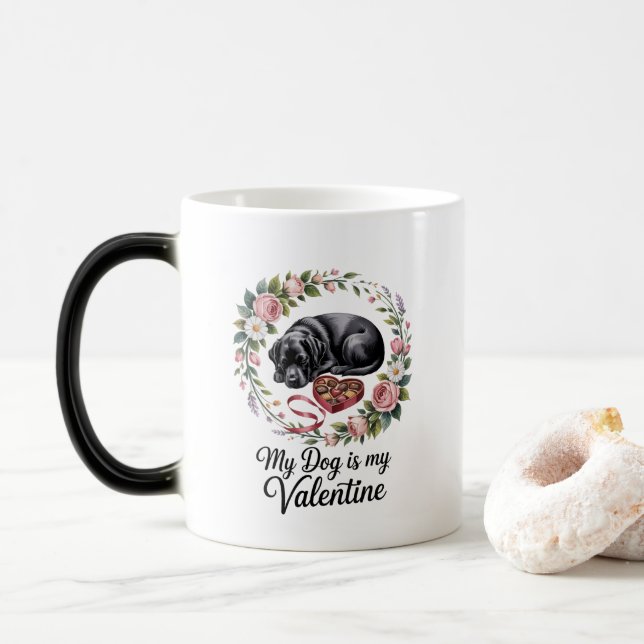 My Dog Is My Valentine Floral Puppy Lover Design Magisk Mugg (Med munk)