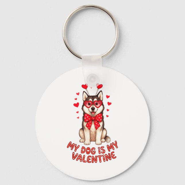 My Dog Is My Valentine Husky Heart Gles Valentines Nyckelring (Framsida)