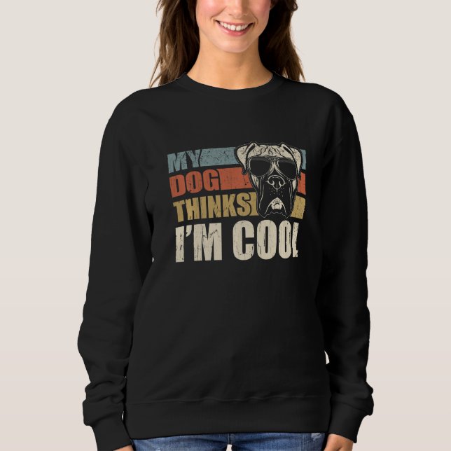 My Dog Thinks I'm Cool Boxer  Retro Dad Mom T Shirt (Framsida)