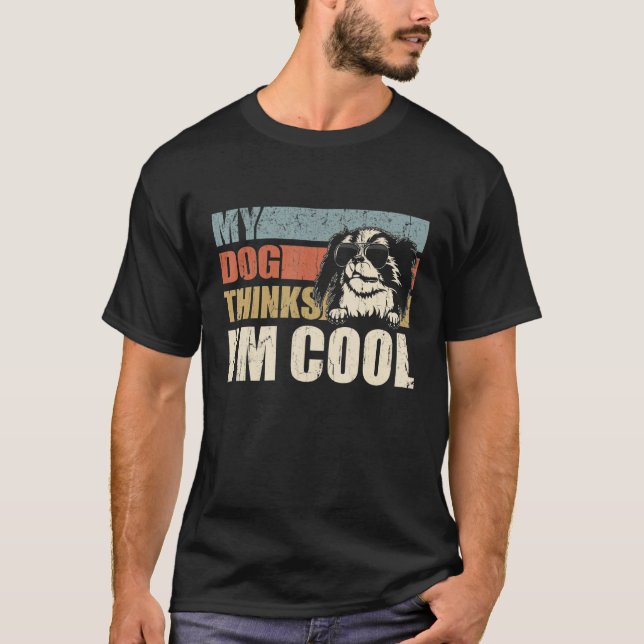 My Dog Thinks I'm Cool Japanese Chin   Retro Dad M T Shirt (Framsida)
