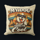 My Dog Thinks I'm Cool Retro Dog Art Kudde<br><div class="desc">This fun retro-style design features a happy dog wearing sunglasses with vintage sunset stripes and the playful phrase “My Dog Thinks I’m Cool.” The warm retro colors and distressed style create a nostalgic vibe perfect for proud dog lovers and pet enthusiasts. A humorous and stylish design that celebrates the special...</div>