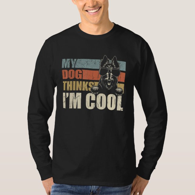 My Dog Thinks I'm Cool Scottish Terrier  Retro Dad T Shirt (Framsida)