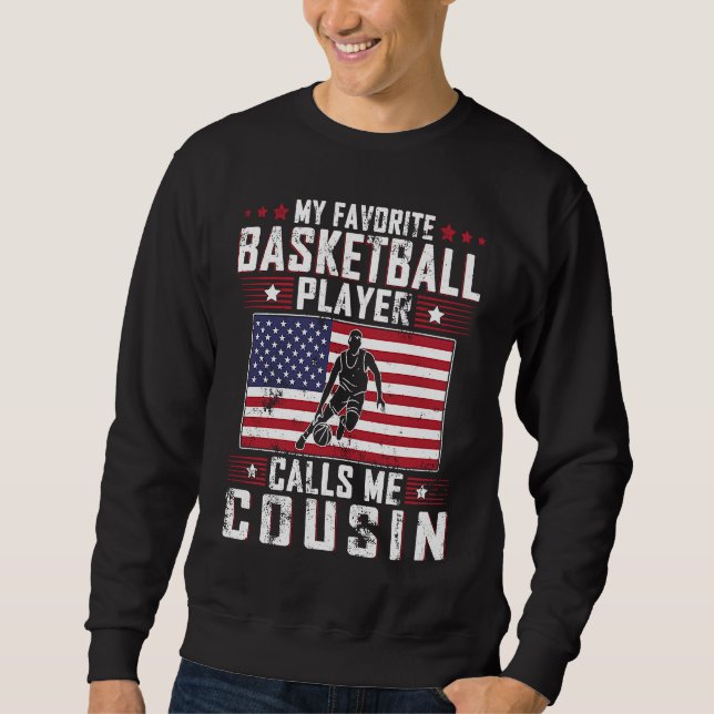My Favorite Basketball Player Calls Me Cousin Fath Lång Ärmad Tröja (Framsida)