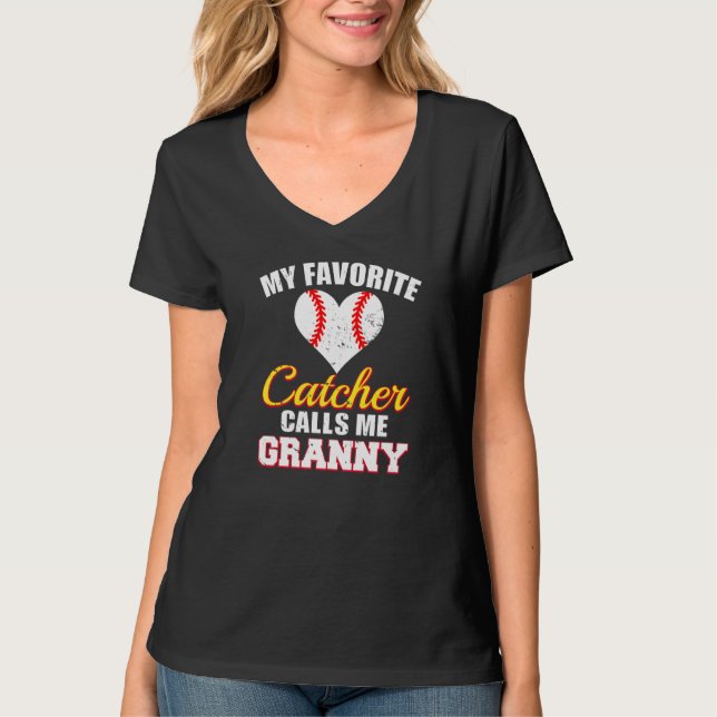 My Favorite Catcher Calls Me Granny Catcher Baseba T Shirt (Framsida)